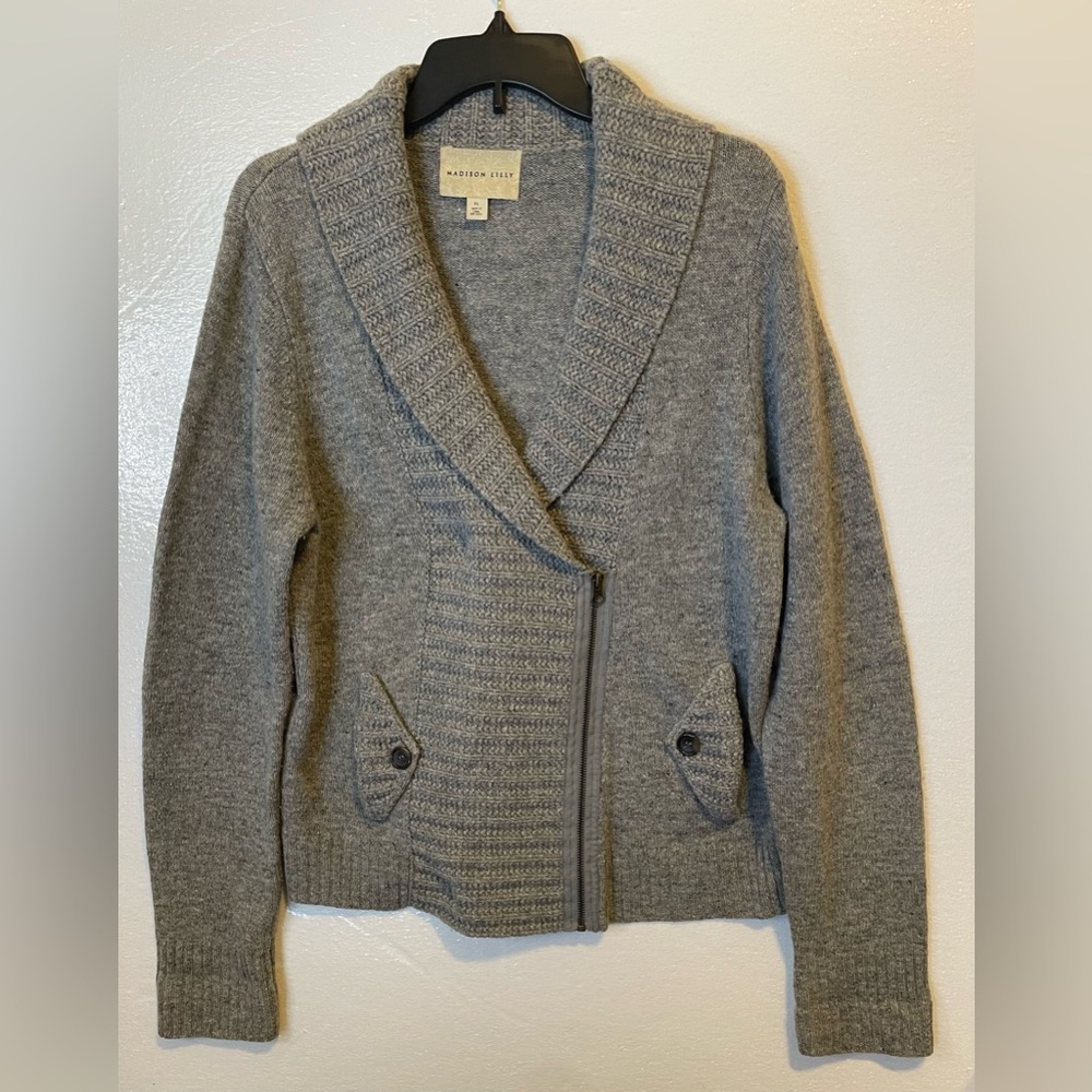 Madison Lilly Women's Cardigan in Heather Gray Wool Blend Size XL